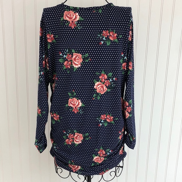 Mom & Co. Floral Navy Long Sleeve Maternity Top - Picture 4 of 9